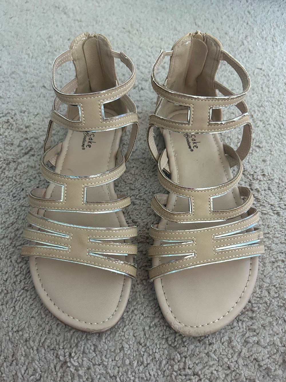 Cupcake Couture Beige Strappy Gladiator Sandals with Gold Trim